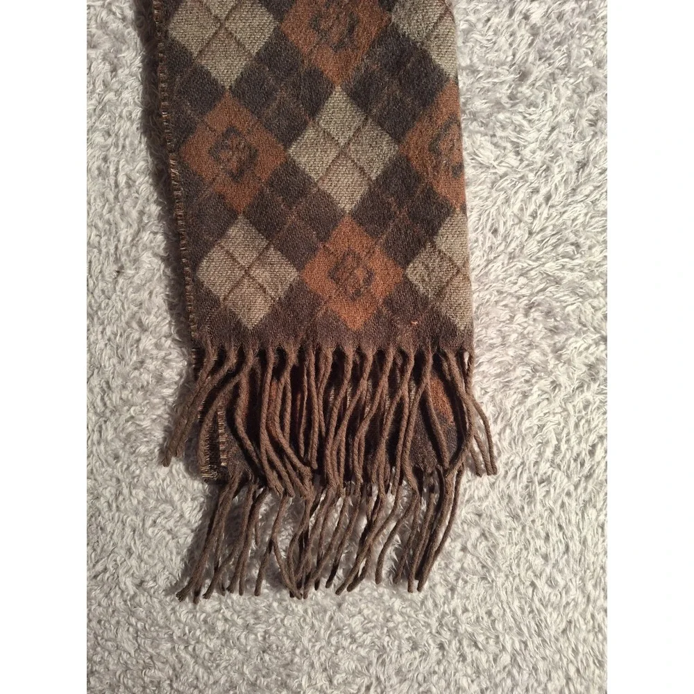 Cashmink V. Fraas Argyle Scarf Brown Tan Rust Made in Germany Tassel Fringe 67